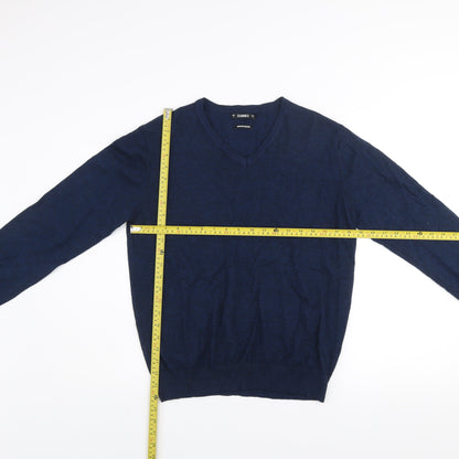 Dunnes Men Blue Merino Blend V-Neck Jumper Size L