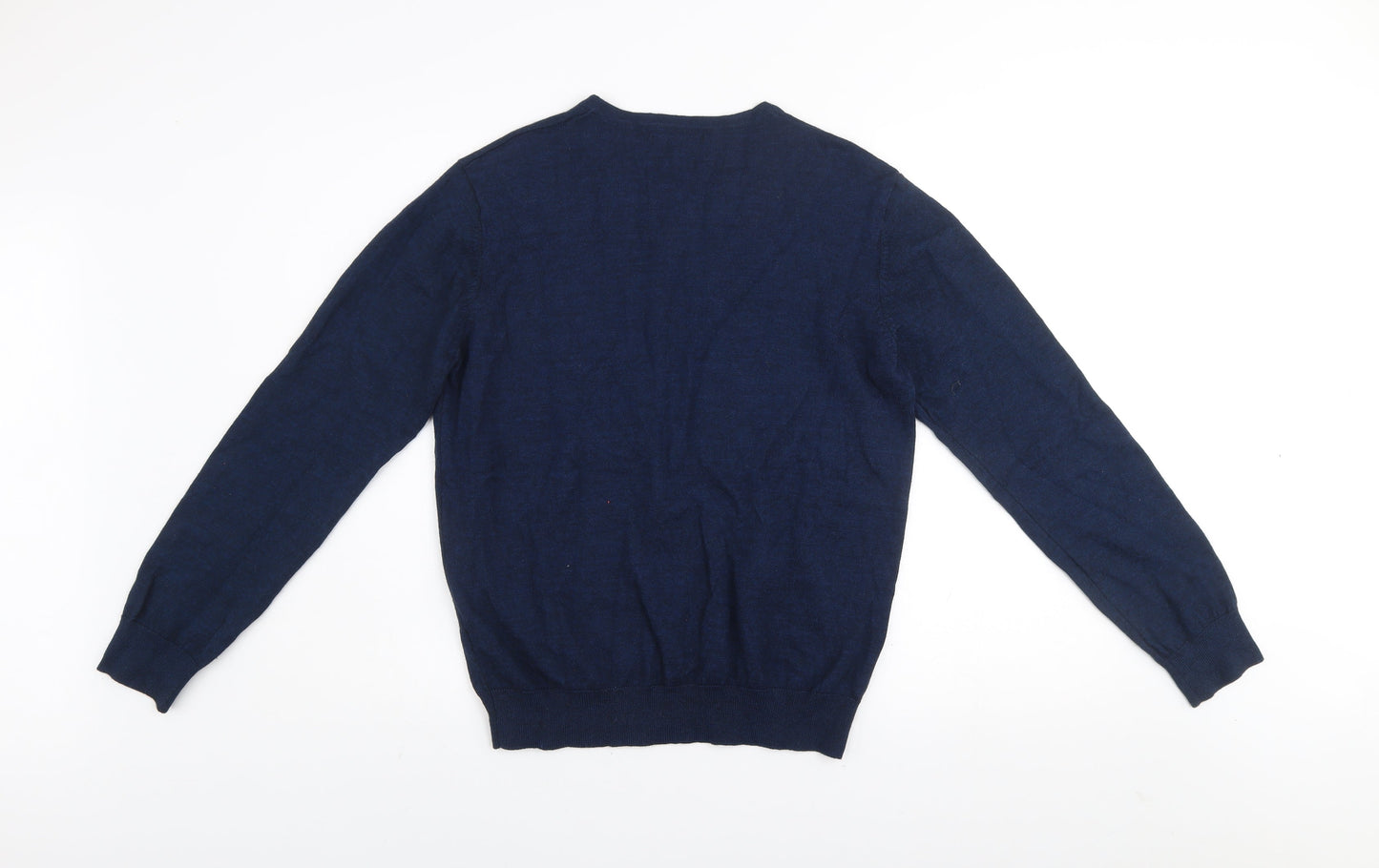 Dunnes Men Blue Merino Blend V-Neck Jumper Size L