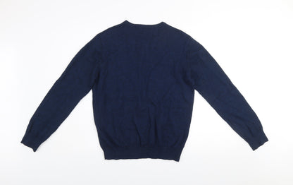 Dunnes Men Blue Merino Blend V-Neck Jumper Size L