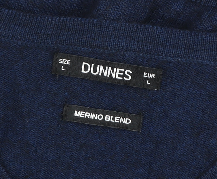 Dunnes Men Blue Merino Blend V-Neck Jumper Size L