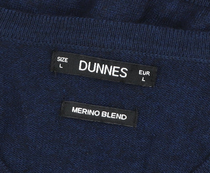 Dunnes Men Blue Merino Blend V-Neck Jumper Size L