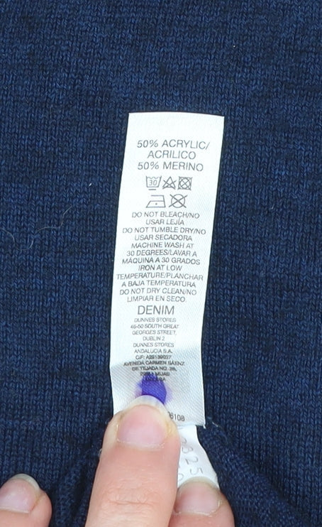 Dunnes Men Blue Merino Blend V-Neck Jumper Size L