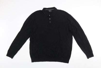 NEXT Men's Black Cotton Knit Collared Henley Jumper XL