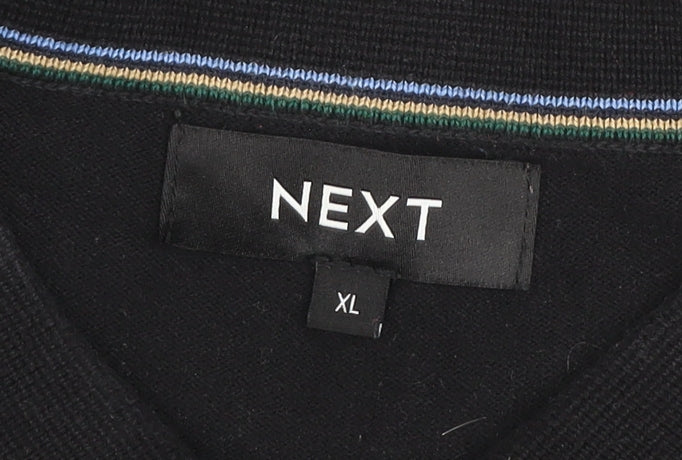 NEXT Men's Black Cotton Knit Collared Henley Jumper XL