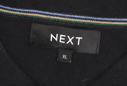 NEXT Men's Black Cotton Knit Collared Henley Jumper XL