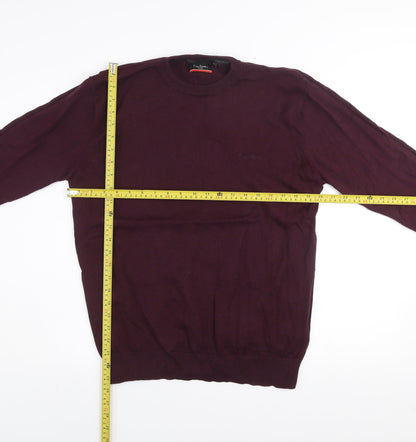 Pierre Cardin Men's Purple Cotton Crew Neck Jumper M