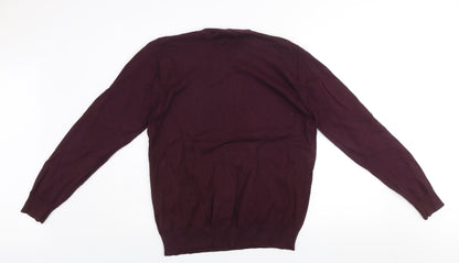 Pierre Cardin Men's Purple Cotton Crew Neck Jumper M