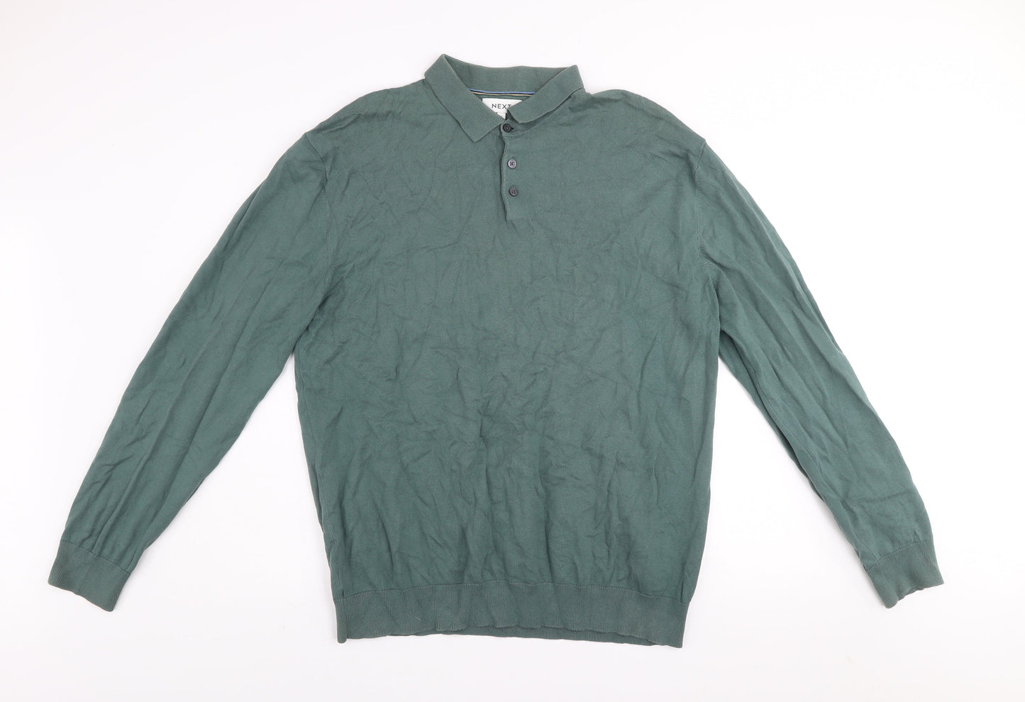 Next Men’s Green Collared Henley Cotton Jumper XL