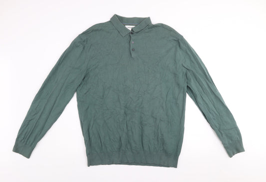 Next Men’s Green Collared Henley Cotton Jumper XL