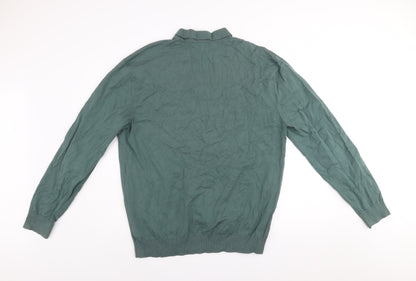 Next Men’s Green Collared Henley Cotton Jumper XL