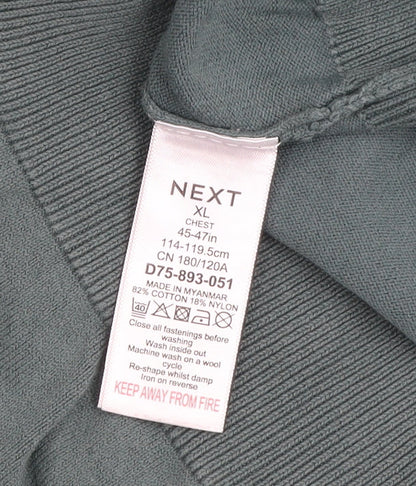 Next Men’s Green Collared Henley Cotton Jumper XL