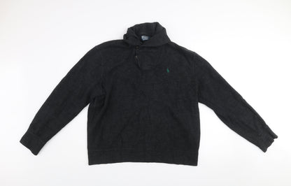 Ralph Lauren Men Black Henley Cotton Jumper L Regular Fit