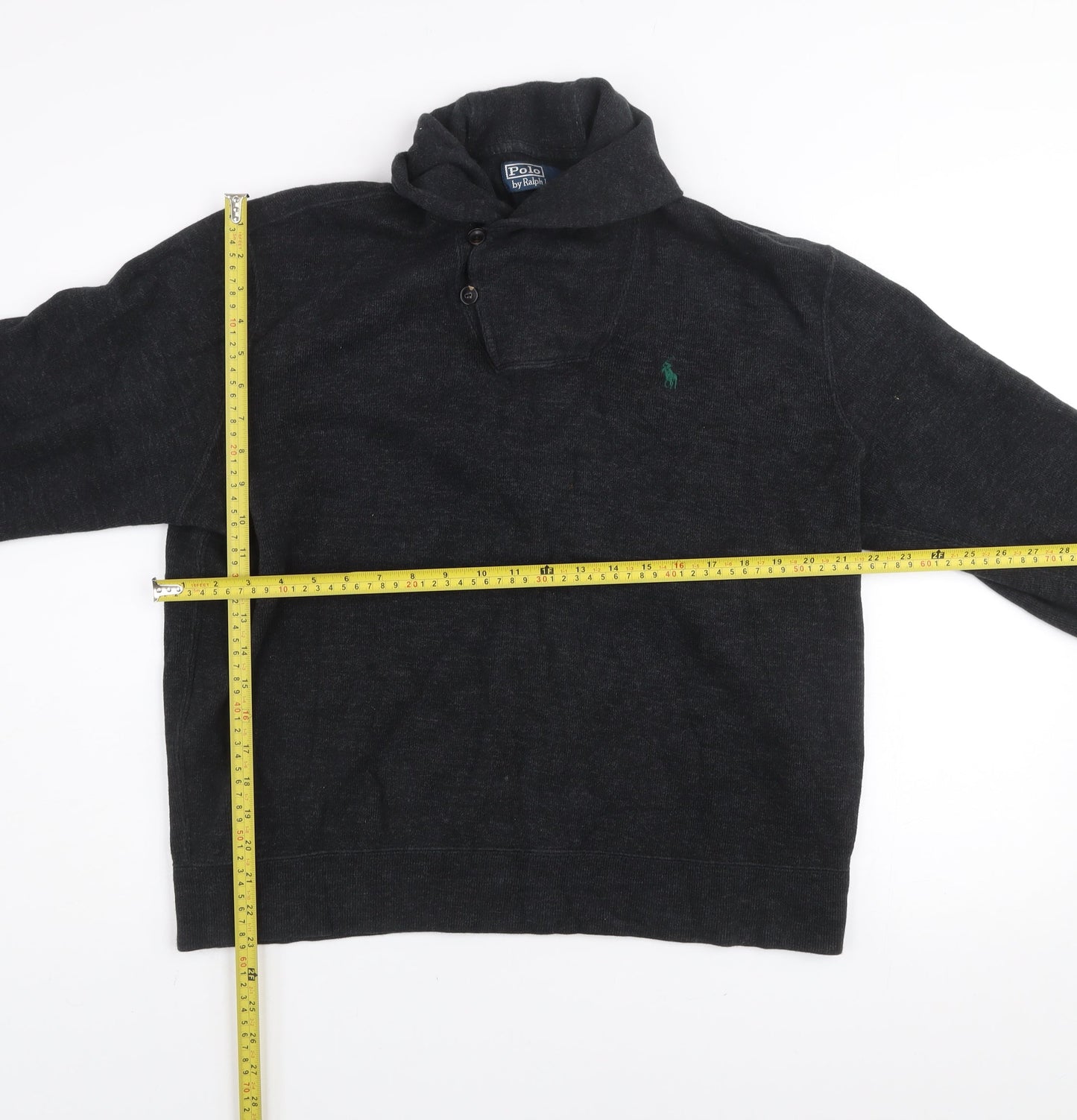 Ralph Lauren Men Black Henley Cotton Jumper L Regular Fit