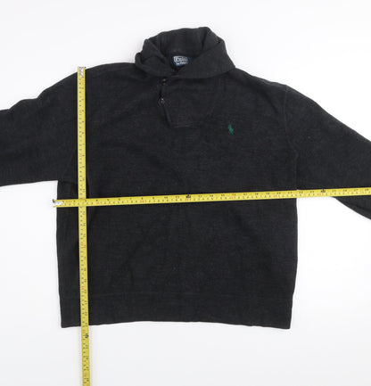 Ralph Lauren Men Black Henley Cotton Jumper L Regular Fit