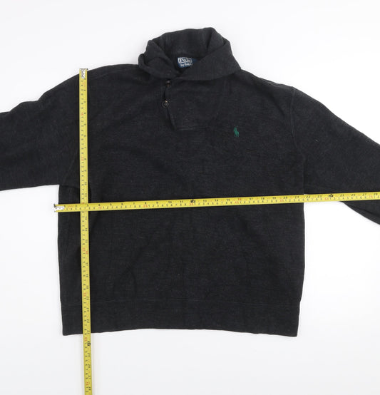 Ralph Lauren Men Black Henley Cotton Jumper L Regular Fit