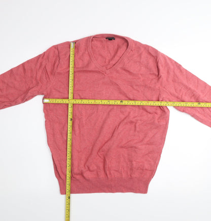 J.Crew Men’s Pink V-Neck Cotton Jumper Size M Classic Knit Pullover