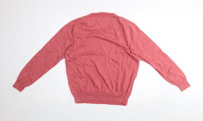 J.Crew Men’s Pink V-Neck Cotton Jumper Size M Classic Knit Pullover
