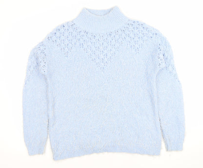 Gallery Women's Blue High Neck Chunky Knit Jumper Size 12