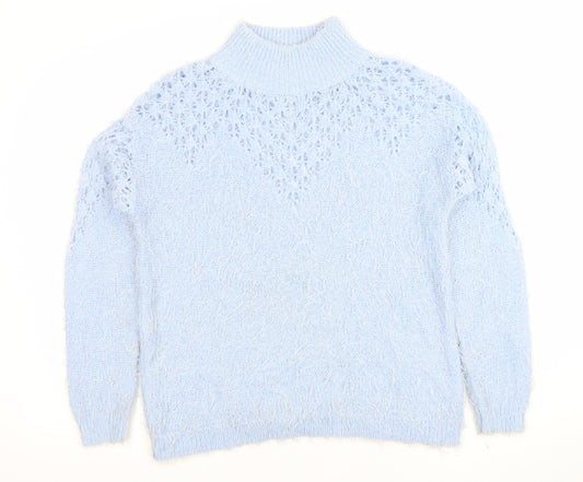 Gallery Women's Blue High Neck Chunky Knit Jumper Size 12