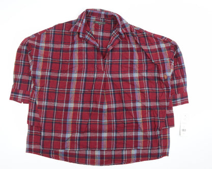French Connection Women's Red Plaid Cotton Tunic Shirt Medium