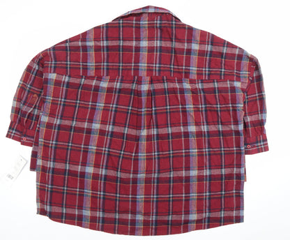 French Connection Women's Red Plaid Cotton Tunic Shirt Medium