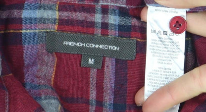 French Connection Women's Red Plaid Cotton Tunic Shirt Medium