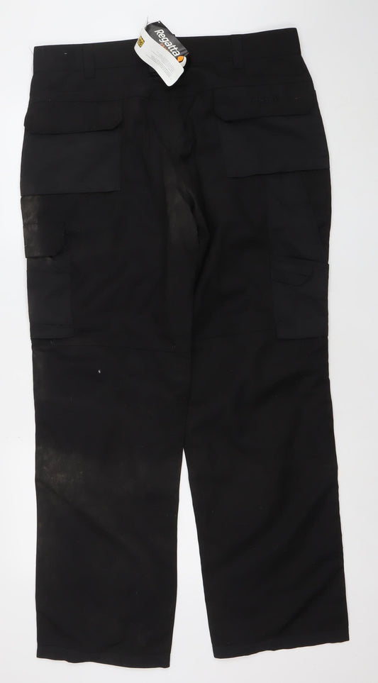 Regatta Mens Black Cargo Work Trousers 36in Regular Fit Polyester Cotton