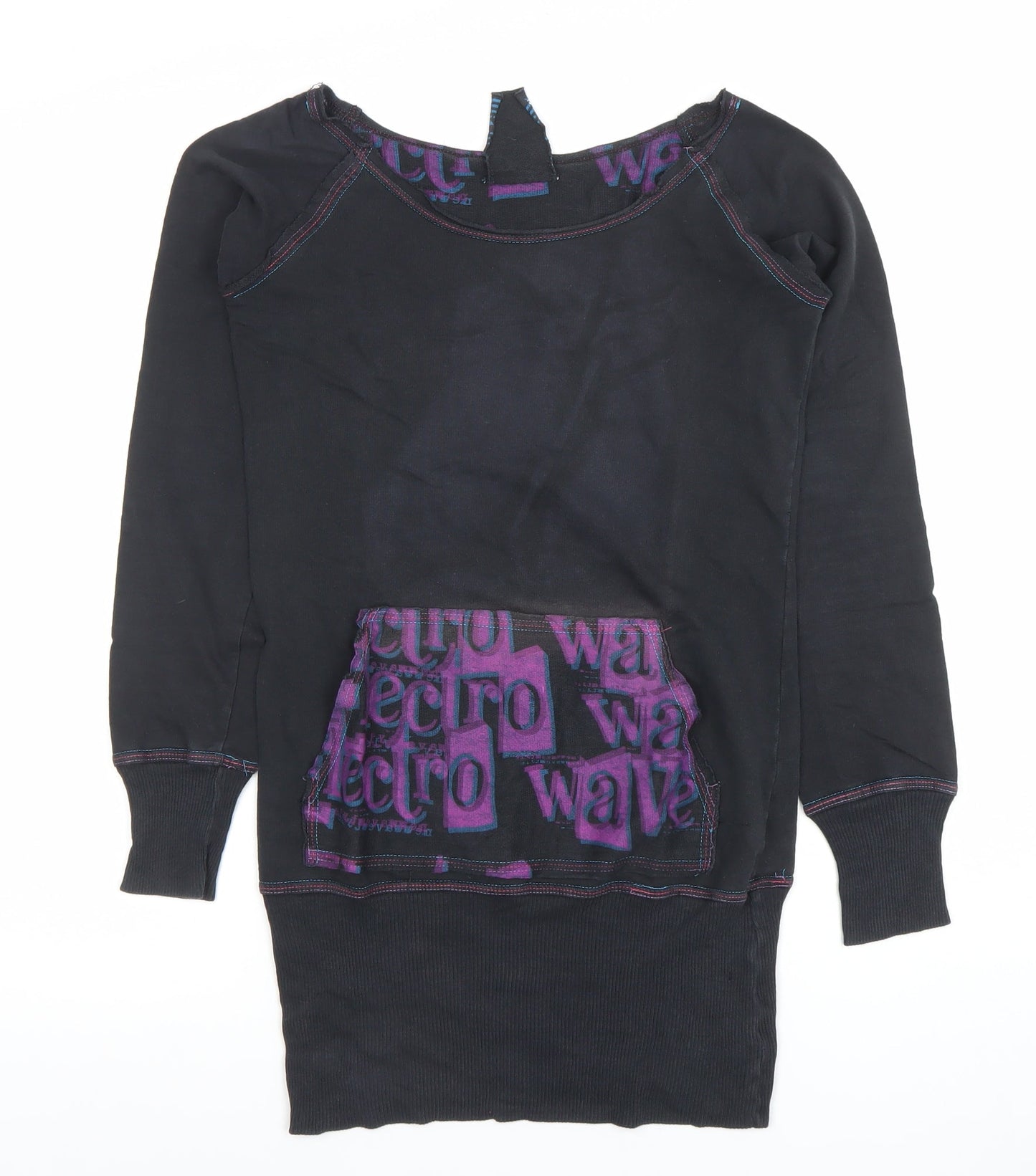 Bershka Women's Black 100% Cotton Pullover Sweatshirt Size S Retro Wave Design