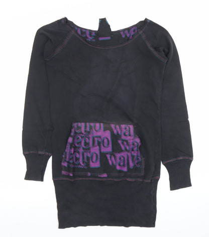 Bershka Women's Black 100% Cotton Pullover Sweatshirt Size S Retro Wave Design