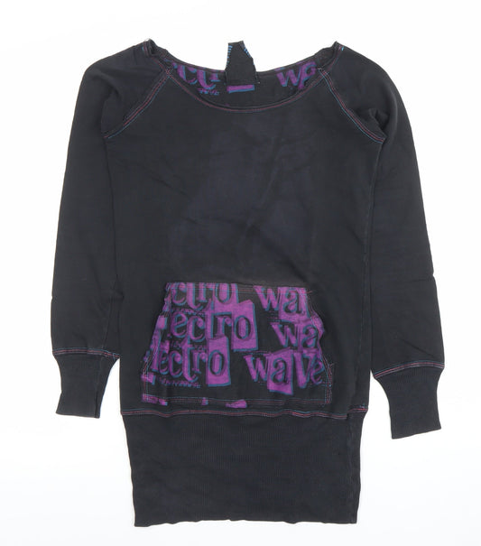 Bershka Women's Black 100% Cotton Pullover Sweatshirt Size S Retro Wave Design