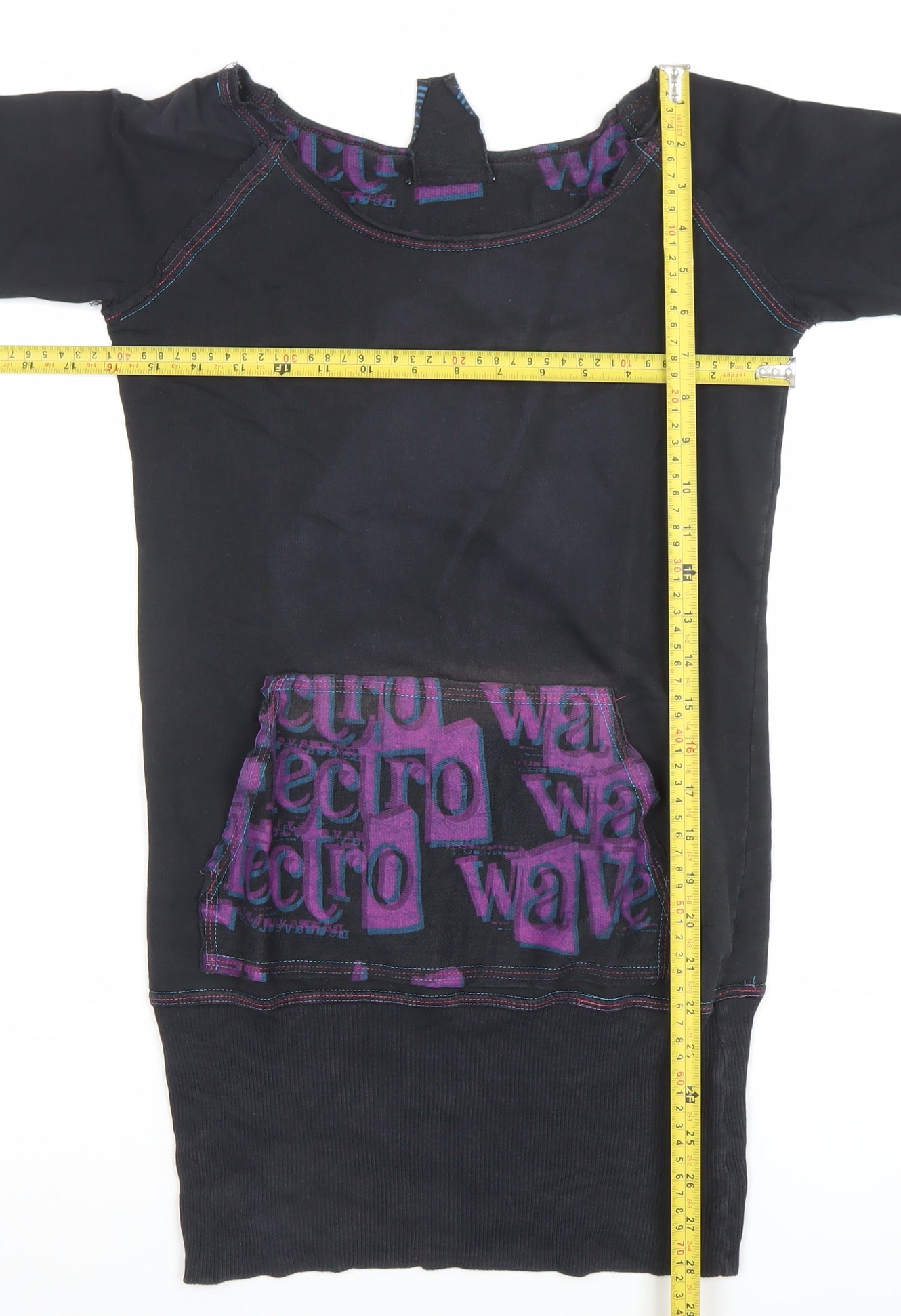 Bershka Women's Black 100% Cotton Pullover Sweatshirt Size S Retro Wave Design