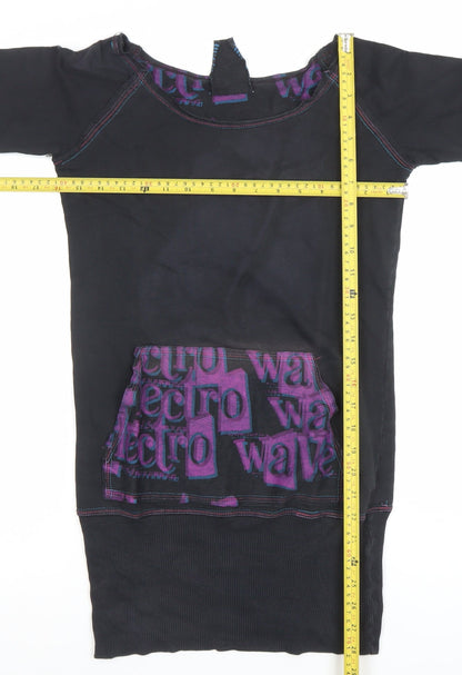 Bershka Women's Black 100% Cotton Pullover Sweatshirt Size S Retro Wave Design