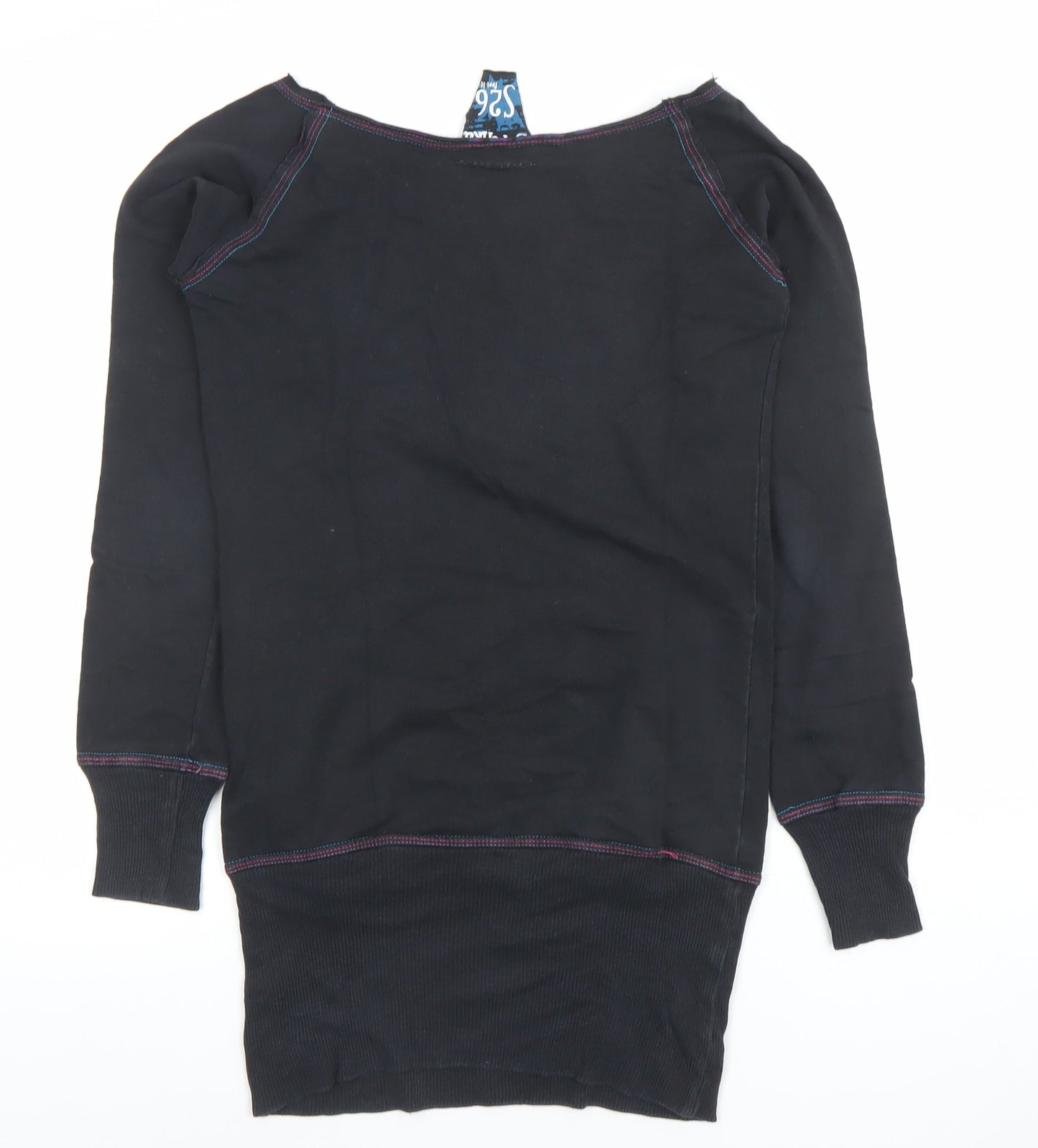 Bershka Women's Black 100% Cotton Pullover Sweatshirt Size S Retro Wave Design