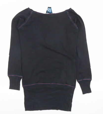 Bershka Women's Black 100% Cotton Pullover Sweatshirt Size S Retro Wave Design