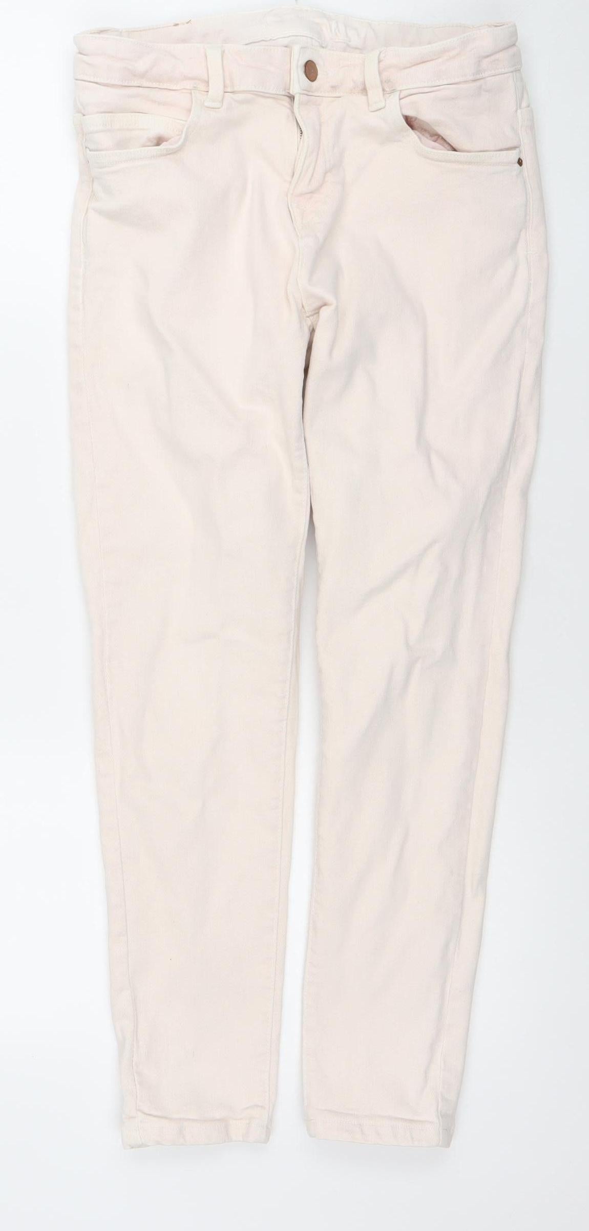 Zara Women Ivory Regular Fit Mid Rise Straight Leg Jeans Size 12