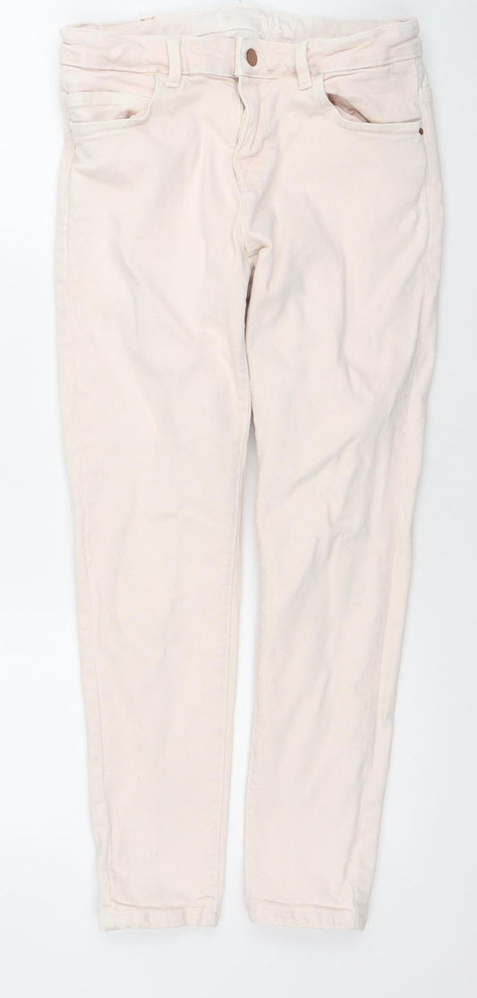 Zara Women Ivory Regular Fit Mid Rise Straight Leg Jeans Size 12