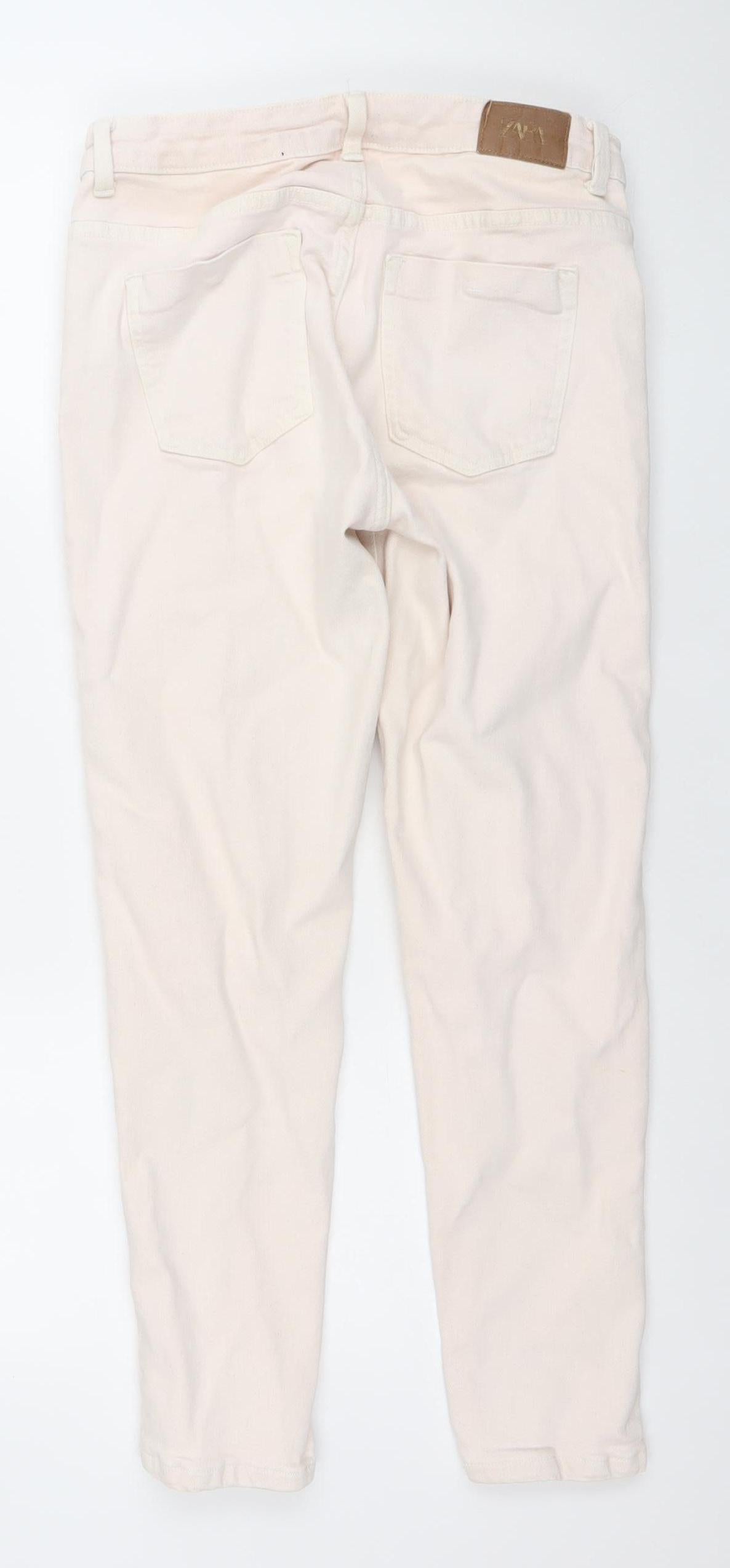 Zara Women Ivory Regular Fit Mid Rise Straight Leg Jeans Size 12
