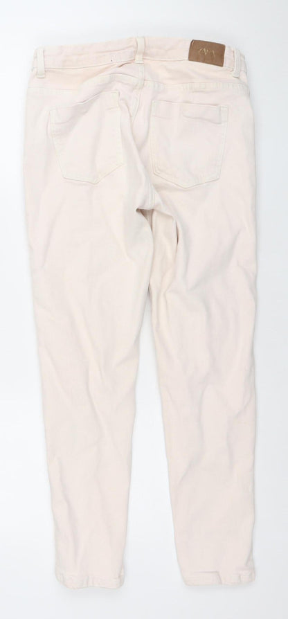 Zara Women Ivory Regular Fit Mid Rise Straight Leg Jeans Size 12