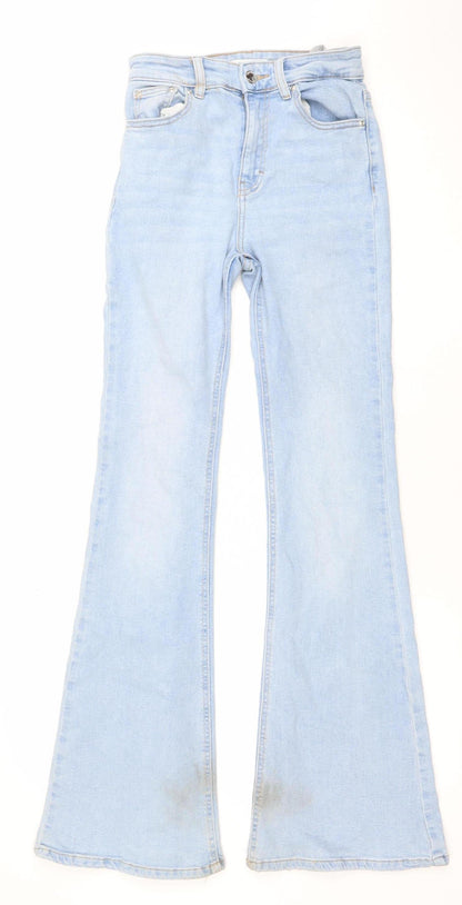 Pull&Bear Women Blue Flared Denim Jeans Size 6 Mid Rise Stretch