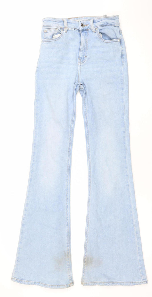 Pull&Bear Women Blue Flared Denim Jeans Size 6 Mid Rise Stretch