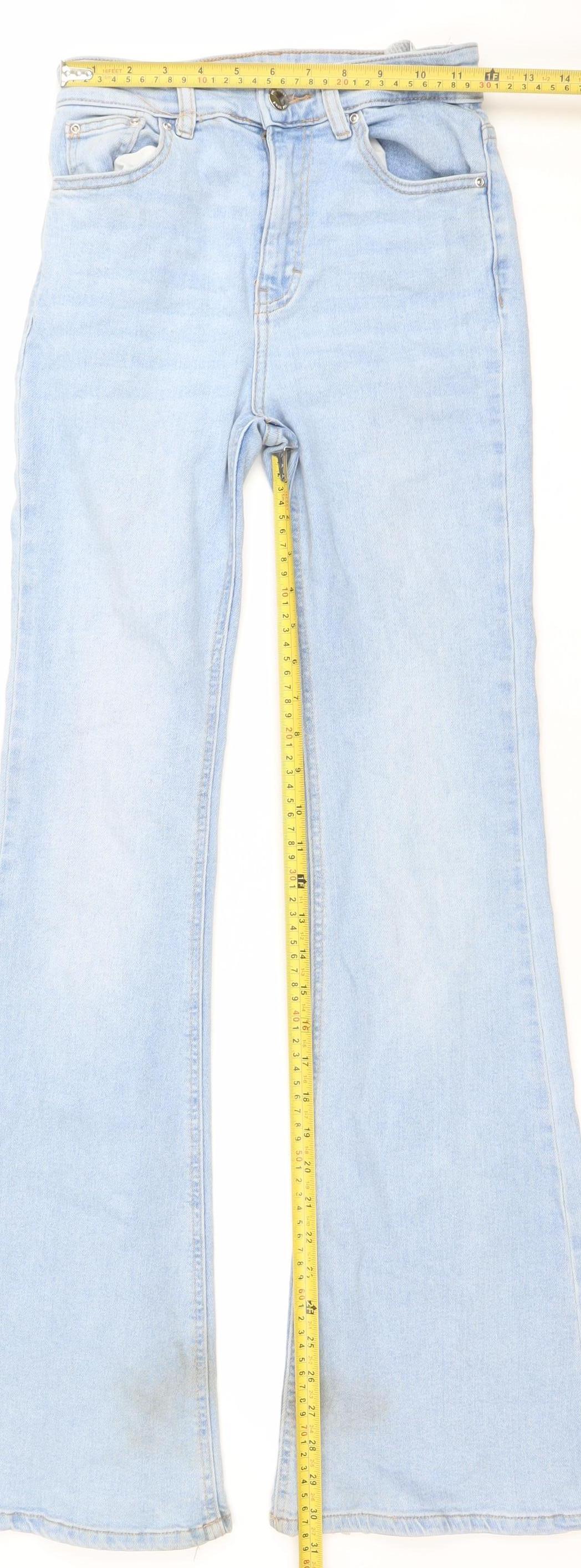 Pull&Bear Women Blue Flared Denim Jeans Size 6 Mid Rise Stretch