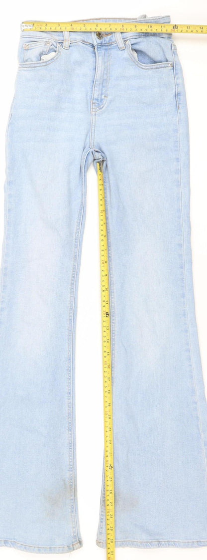 Pull&Bear Women Blue Flared Denim Jeans Size 6 Mid Rise Stretch