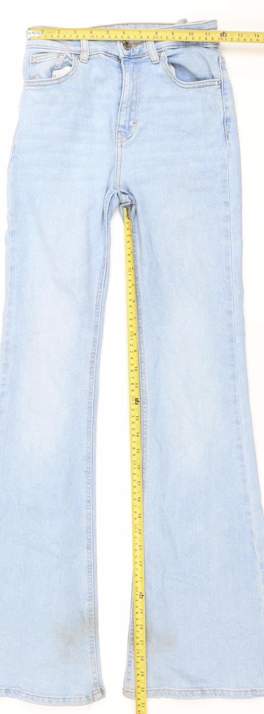 Pull&Bear Women Blue Flared Denim Jeans Size 6 Mid Rise Stretch