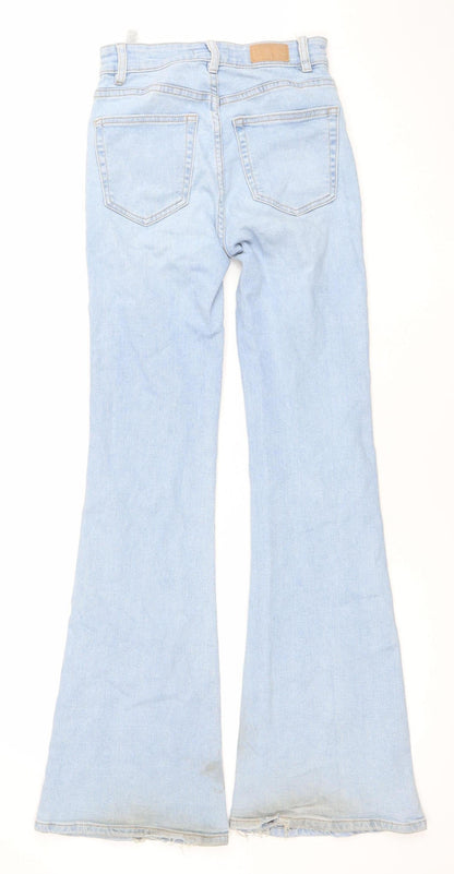 Pull&Bear Women Blue Flared Denim Jeans Size 6 Mid Rise Stretch