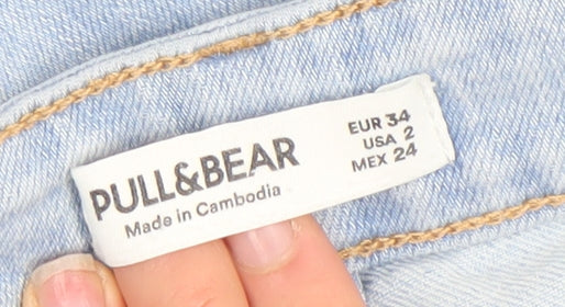 Pull&Bear Women Blue Flared Denim Jeans Size 6 Mid Rise Stretch