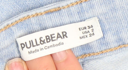 Pull&Bear Women Blue Flared Denim Jeans Size 6 Mid Rise Stretch