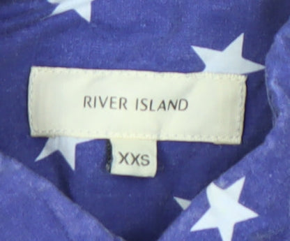River Island Men's Blue Star Print Short Sleeve Slim Fit Button-Up Shirt XS