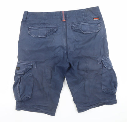 Superdry Men Blue Cargo Shorts 32 Regular Fit Cotton Stretch
