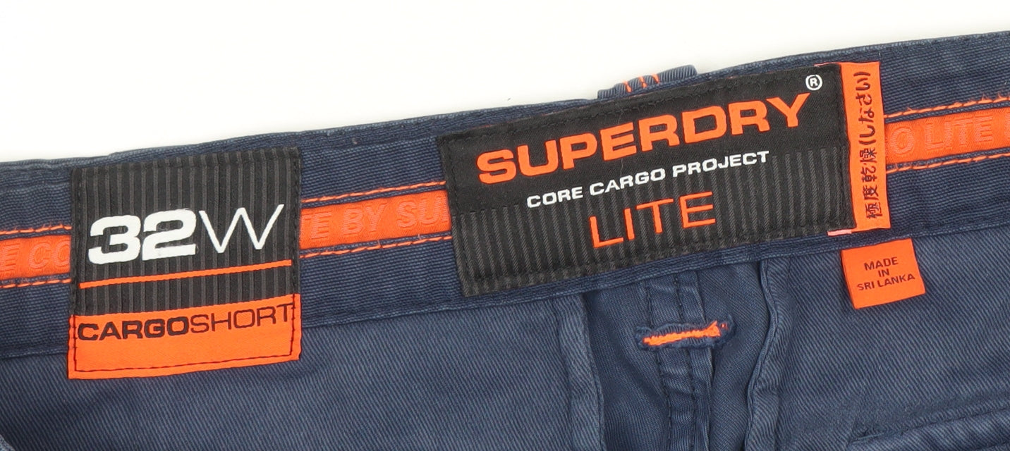 Superdry Men Blue Cargo Shorts 32 Regular Fit Cotton Stretch