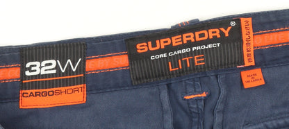 Superdry Men Blue Cargo Shorts 32 Regular Fit Cotton Stretch